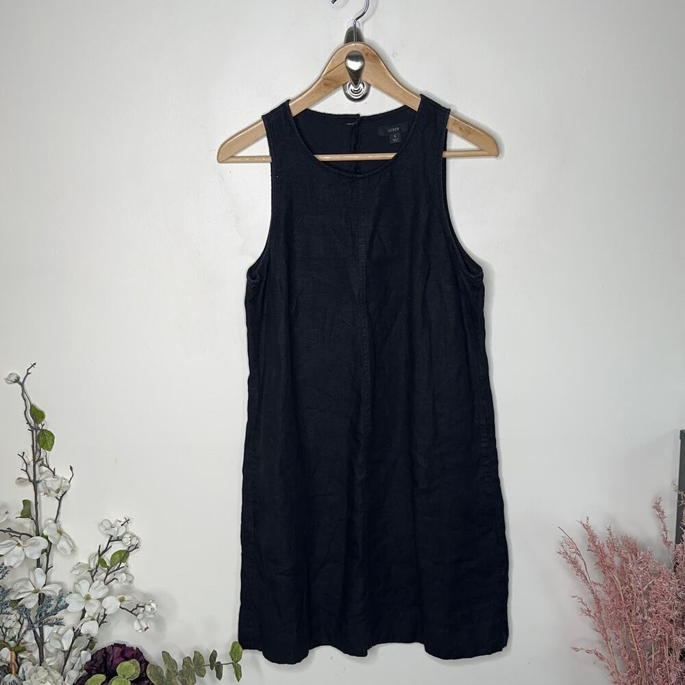 J. CREW Button Back Linen Shift Dress Black Sz S {3O14} - Picture 2 of 6